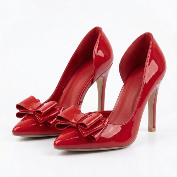 ZAPATILLA PUNTAL ROJA CON TACÓN DELGADO Y MOÑO (MOD 4033)
