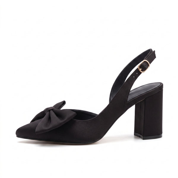 ZAPATILLAS NEGRAS PARA MUJER TIPO SLINGBACK CON MOÑO (MOD 3003)