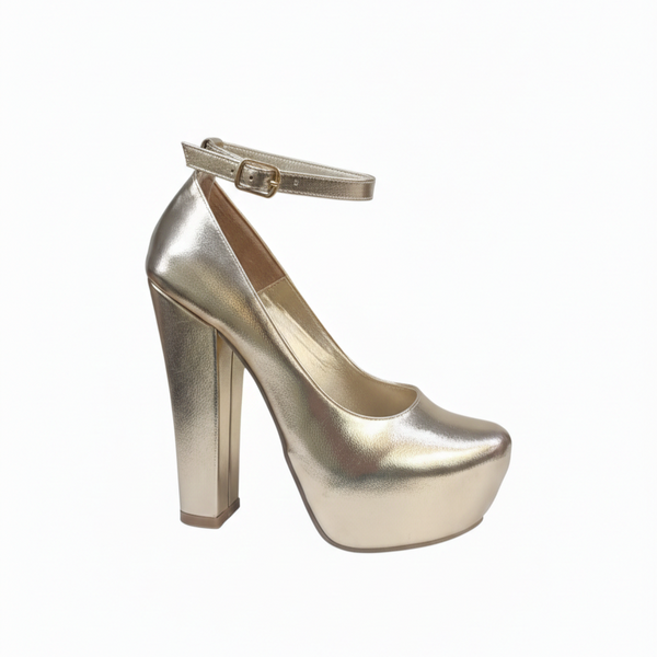 ZAPATILLA ORO CON TACÓN GRUESO Y PLATAFORMA (MOD 700)