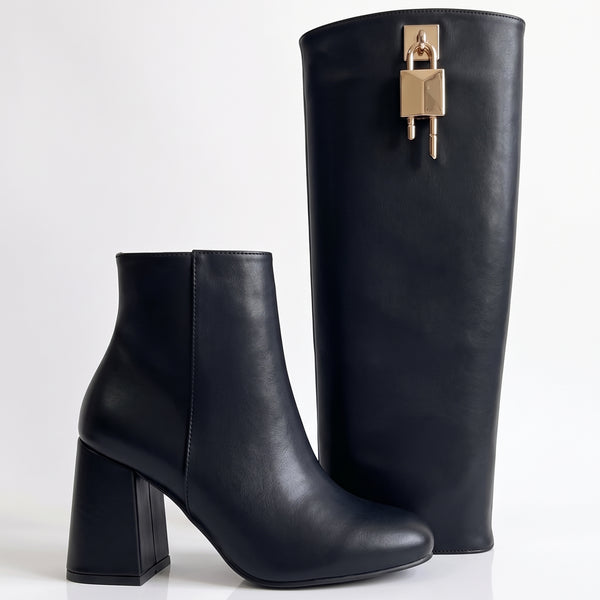 BOTA NEGRA DESMONTABLE CON TACÓN GRUESO Y CANDADO (MOD 843)