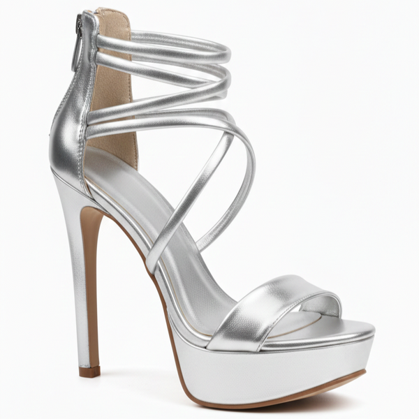 ZAPATILLA CASUAL PLATA DE TACÓN DELGADO CON TIRAS (MOD 300)