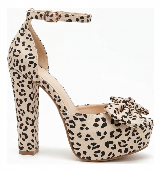 ZAPATILLA ANIMAL PRINT CON MOÑO Y TACÓN GRUESO (MOD 1000)