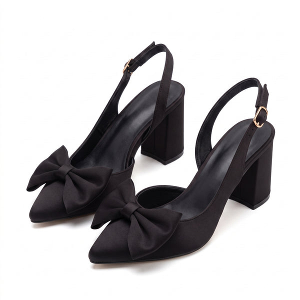 ZAPATILLAS NEGRAS PARA MUJER TIPO SLINGBACK CON MOÑO (MOD 3003)