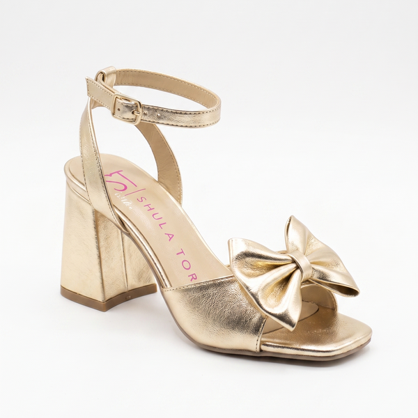 ZAPATILLA CÓMODA ORO CON MOÑO DE TACÓN ANCHO (MOD 5021)