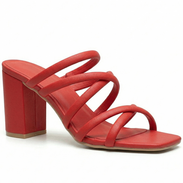 ZAPATILLA ROJA DE TACÓN GRUESO CON TIRAS (MOD 1730)