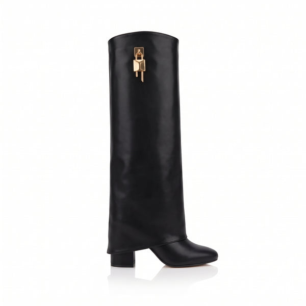 BOTA NEGRA DESMONTABLE CON TACÓN GRUESO Y CANDADO (MOD 843)
