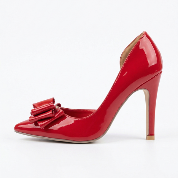 ZAPATILLA PUNTAL ROJA CON TACÓN DELGADO Y MOÑO (MOD 4033)