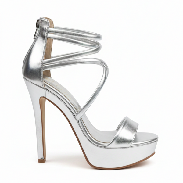 ZAPATILLA CASUAL PLATA DE TACÓN DELGADO CON TIRAS (MOD 300)