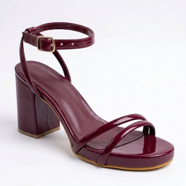 ZAPATILLA VINO DE TACÓN GRUESO CON TIRAS (MOD 602)