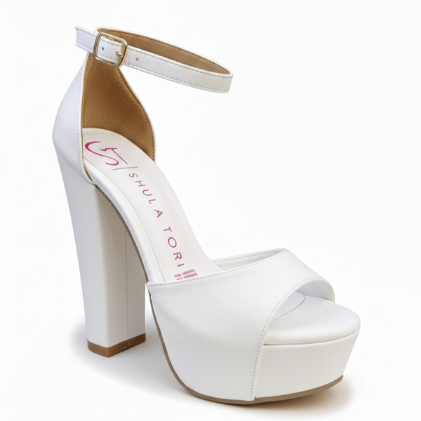 ZAPATILLAS BLANCAS CON TACÓN GRUESO Y PLATAFORMA (MOD 7145)