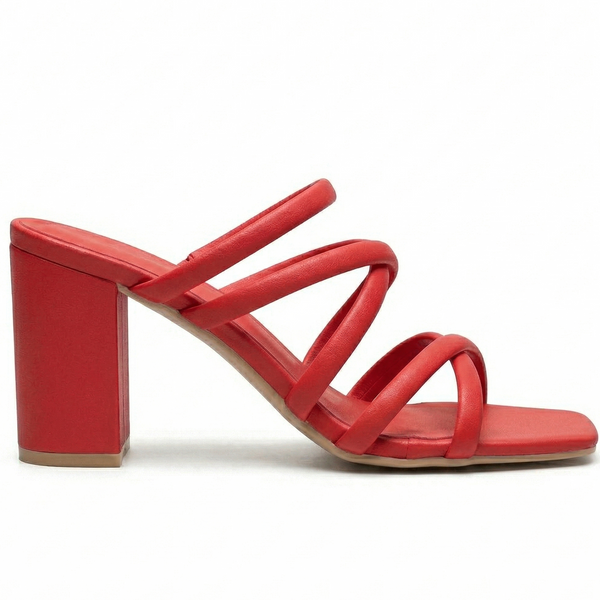 ZAPATILLA ROJA DE TACÓN GRUESO CON TIRAS (MOD 1730)