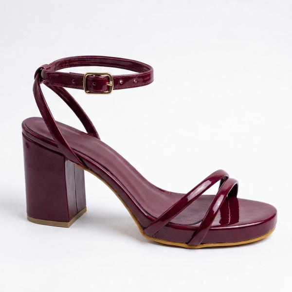 ZAPATILLA VINO DE TACÓN GRUESO CON TIRAS (MOD 602)