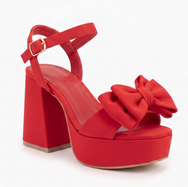 ZAPATILLA ROJA DE TACÓN CAMPANA CON PLATAFORMA Y MOÑO (MOD 305)