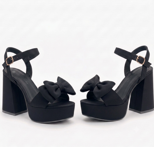 ZAPATILLA NEGRA DE TACÓN CAMPANA CON PLATAFORMA Y MOÑO (MOD 305)