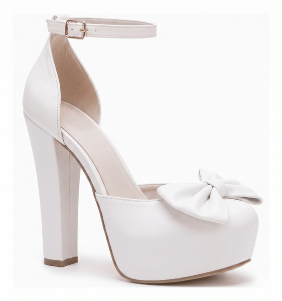 ZAPATILLA BLANCA CON MOÑO Y TACÓN GRUESO (MOD 1000)