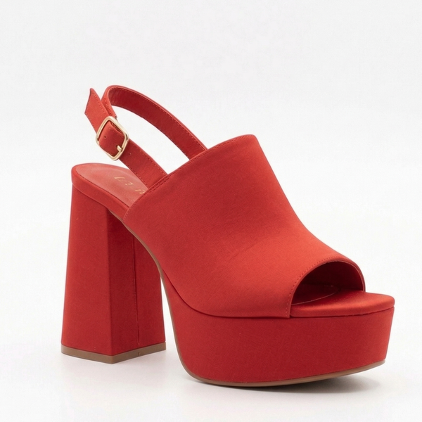 ZAPATILLAS PEEP TOE ROJAS DE TACÓN GRUESO Y PLATAFORMA (MOD 201)