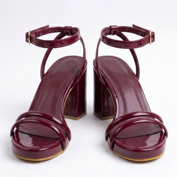ZAPATILLA VINO DE TACÓN GRUESO CON TIRAS (MOD 602)