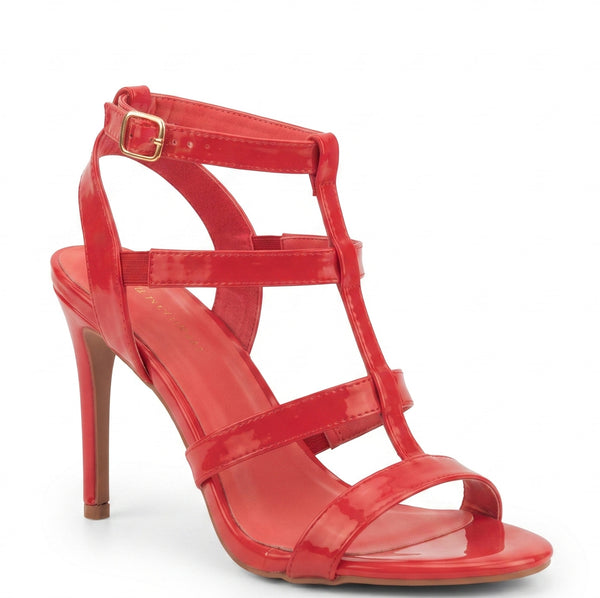 ZAPATILLA ROJA DE TACÓN DE AGUJA CON TIRAS Y HEBILLAS (MOD 7203)