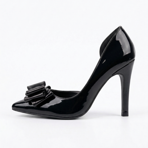 ZAPATILLA PUNTAL NEGRA CON TACÓN DELGADO Y MOÑO (MOD 4033)