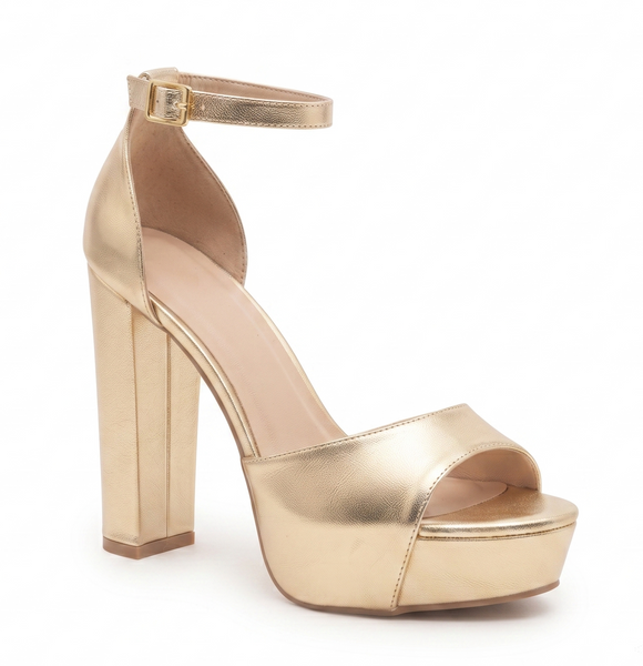 ZAPATILLAS ORO ELEGANTES CON TACON GRUESO Y PALTAFORMA (MOD 7145)