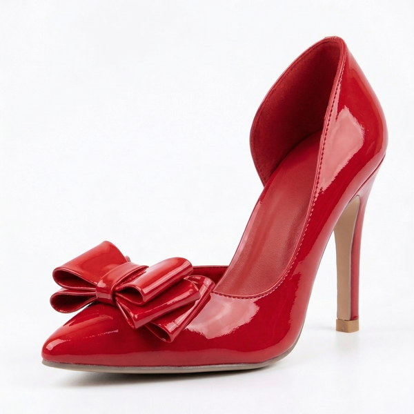 ZAPATILLA PUNTAL ROJA CON TACÓN DELGADO Y MOÑO (MOD 4033)