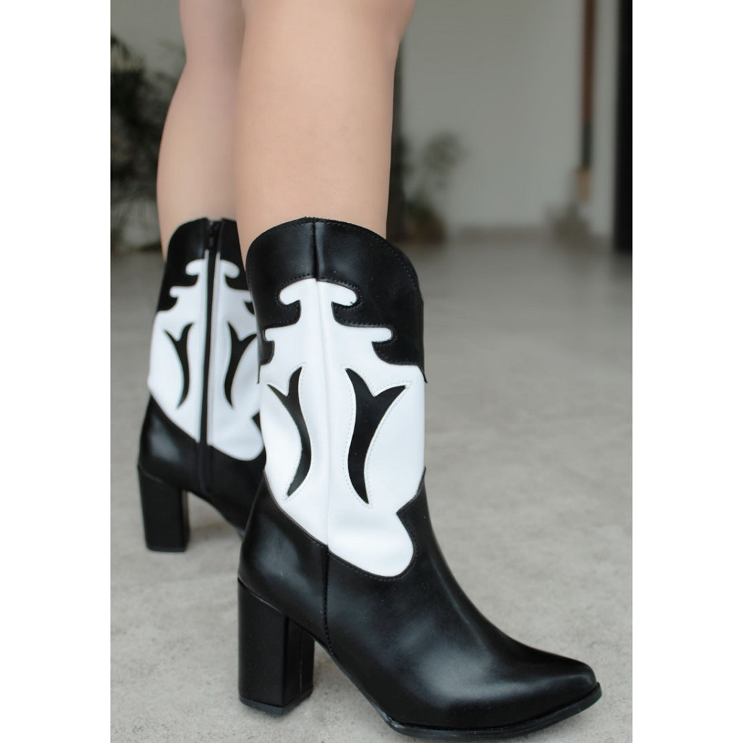 BOTA VAQUERA NEGRA/BLANCA DE TACÓN GRUESO (MOD 958)