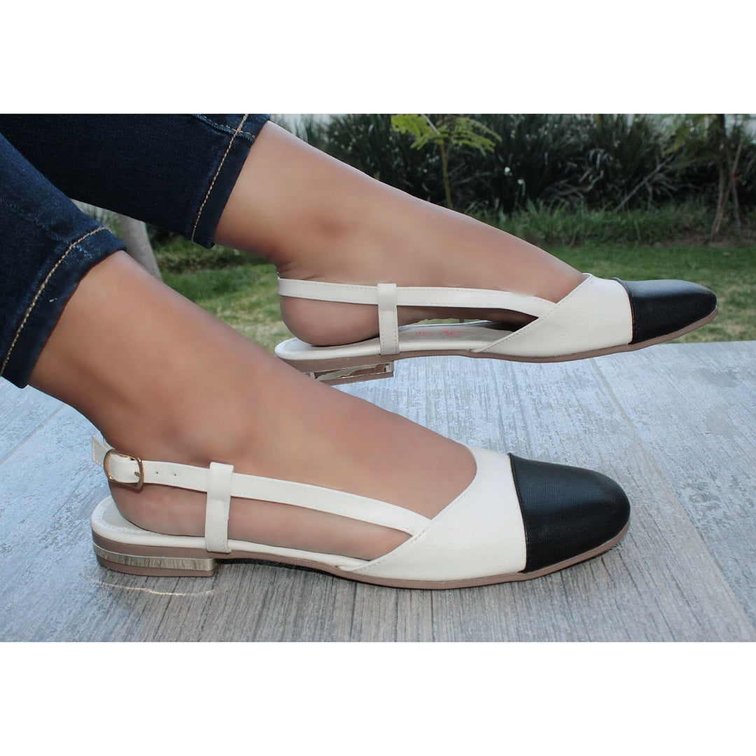 BALLERINA NEGRO/HUESO DESTALONADA CON PULSERA (MOD KARLA)