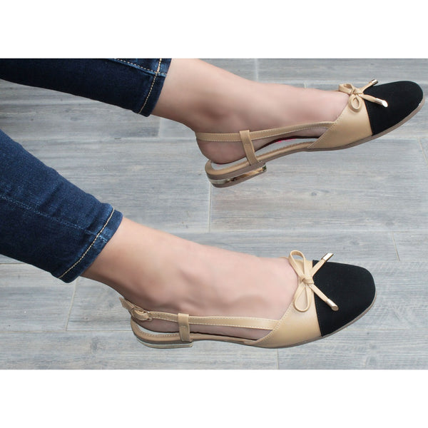 BALLERINA NEGRO/CAMEL DESTALONADA CON PULSERA Y MOÑO (MOD KARLA)