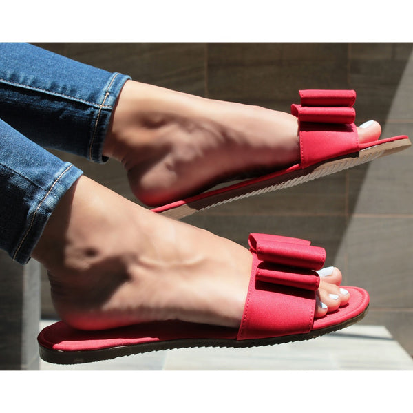 SANDALIA PLANA ROJA CON MOÑO (MOD M-082)