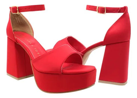 SANDALIA ROJA DE TACÓN CAMPANA CON PLATAFORMA (MOD 300)