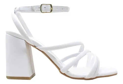 SANDALIA BLANCA DE TACÓN CAMPANA CON TIRAS (MOD 705)