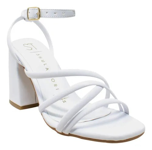 SANDALIA BLANCA DE TACÓN CAMPANA CON TIRAS (MOD 705)