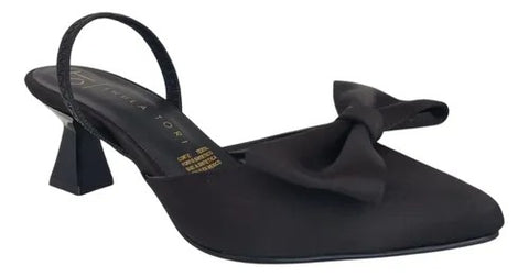 ZAPATILLA PUNTAL NEGRA DESTALONADA DE TACÓN DE AGUJA CON MOÑO (MOD 065)