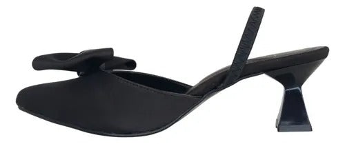 ZAPATILLA PUNTAL NEGRA DESTALONADA DE TACÓN DE AGUJA CON MOÑO (MOD 065)