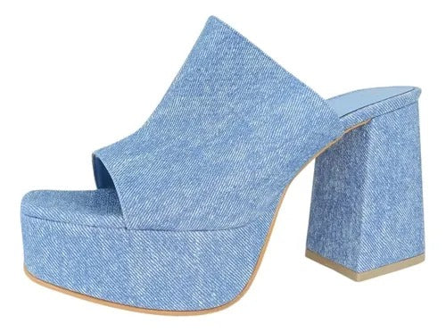 ZAPATILLA ZUECA MEZCLILLA CON TACÓN ANCHO (MOD 200)