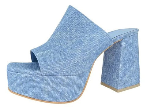 ZAPATILLA ZUECA MEZCLILLA CON TACÓN ANCHO (MOD 200)