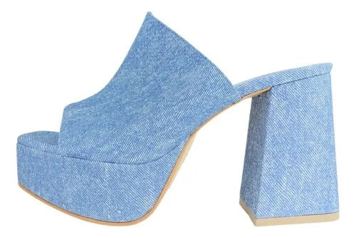 ZAPATILLA ZUECA MEZCLILLA CON TACÓN ANCHO (MOD 200)