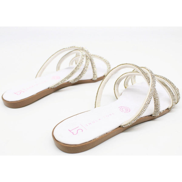 SANDALIA PLANA BLANCA CON TIRAS Y PIEDRAS (MOD LIRIO-14)