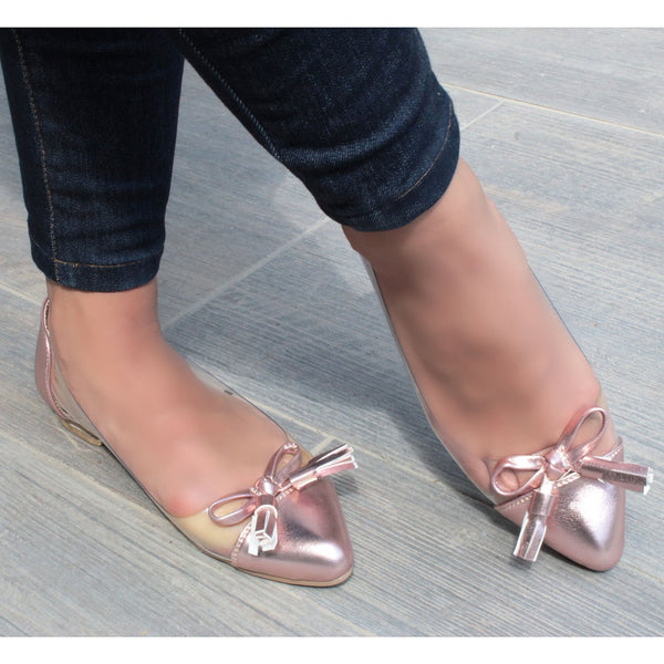 BALLERINA TRANSPARENTE/ORO ROSADO CON MOÑO (MOD MICA MOÑO)